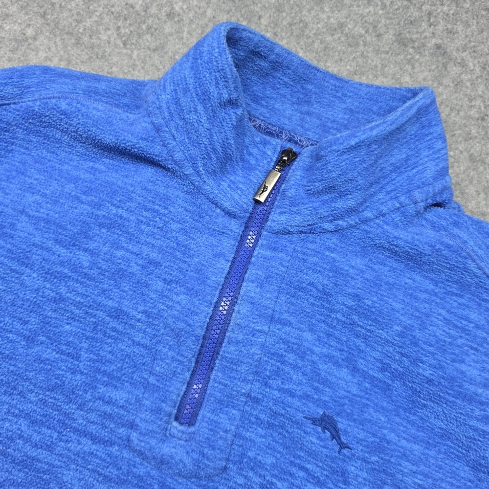 Tommy Bahama Mens Blue Marl Fleece Quarter Zip Pullover Sweater Size L